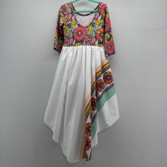 Oopsie Daisy Toddler Girls 3 Multicolor Red Gray Yellow Floral High-Low Dress - Picture 2 of 8